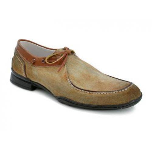 Bacco Bucci "Boice" Tan Genuine Old English Oiled Suede With Calfskin Trim Shoes